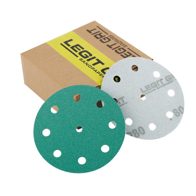 5-Inch 9-Hole Sanding Discs, Mixed Grit, 50-Pack - Legit Grit