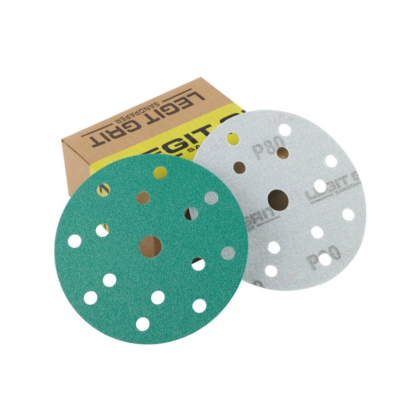 6-Inch 15-Hole Sanding Discs, Mixed Grit, 50-Pack - Legit Grit