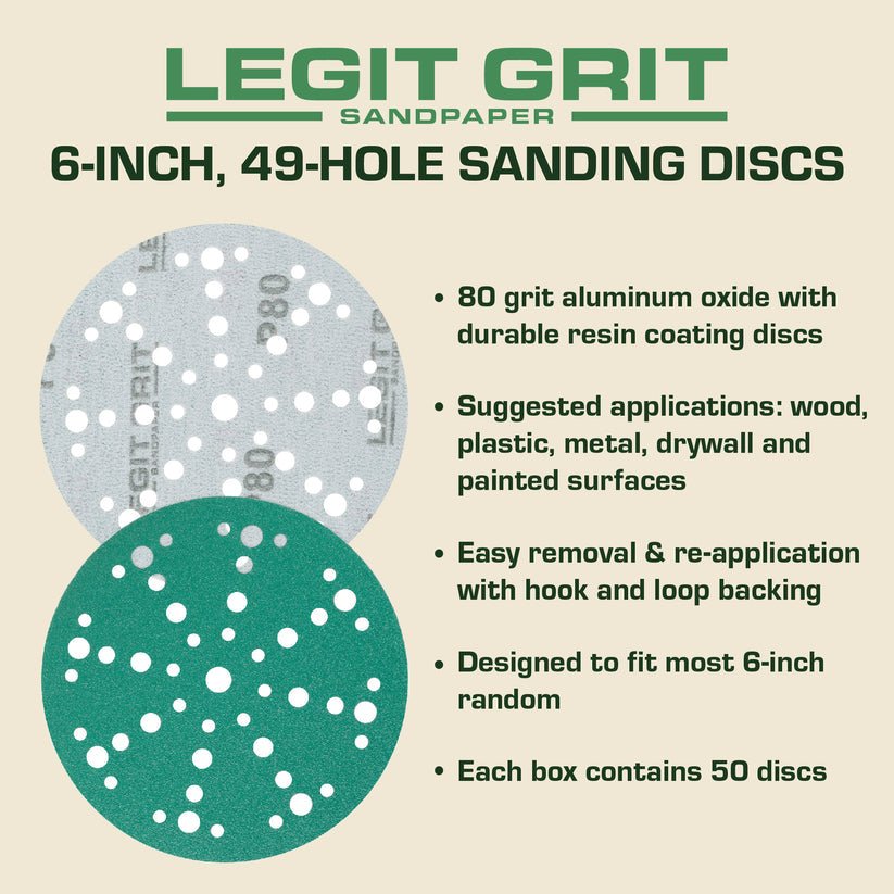 6-Inch 49-Hole Sanding Discs, Mixed Grit, 50-Pack - Legit Grit