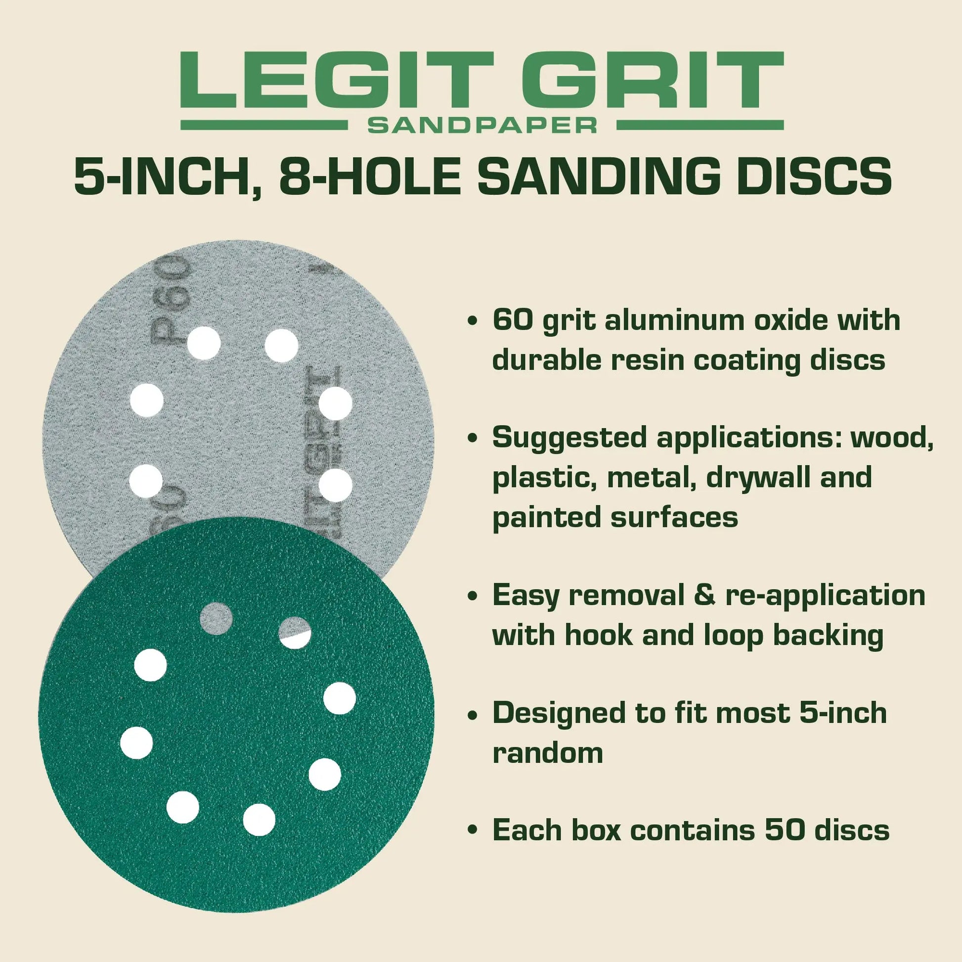 5-Inch 8-Hole Sanding Discs Legit Grit