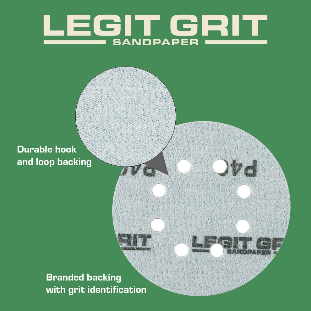 5-Inch 8-Hole Sanding Discs, Mixed Grit, 50-Pack - Legit Grit