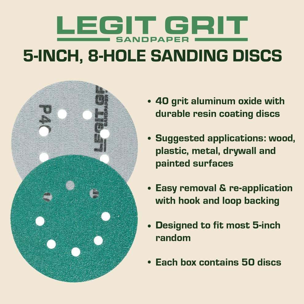 5-Inch 8-Hole Sanding Discs, Mixed Grit, 50-Pack - Legit Grit