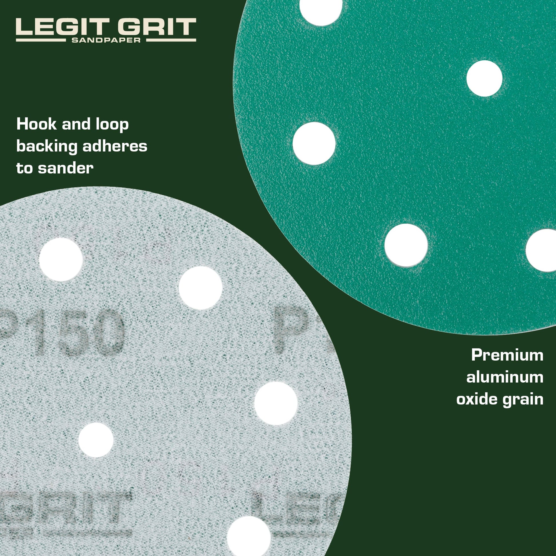 5-Inch 9-Hole Sanding Discs, Single Grit, 50/100/150-Packs - Legit Grit