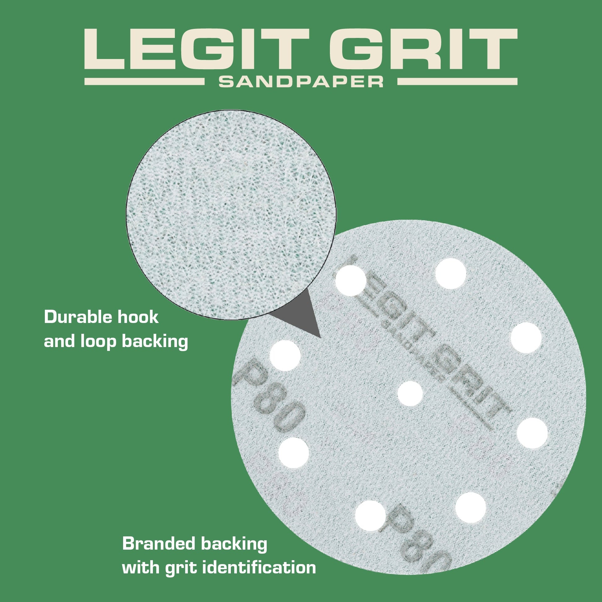 5-Inch 9-Hole Sanding Discs, Single Grit, 50/100/150-Packs - Legit Grit