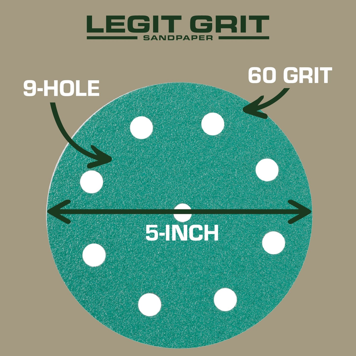 5-Inch 9-Hole Sanding Discs, Single Grit, 50/100/150-Packs - Legit Grit