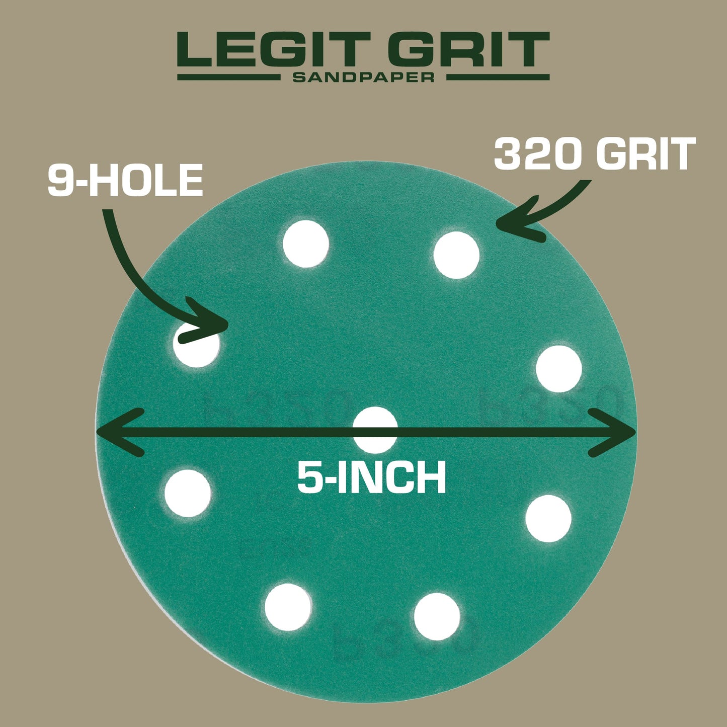 5-Inch 9-Hole Sanding Discs, Single Grit, 50/100/150-Packs - Legit Grit