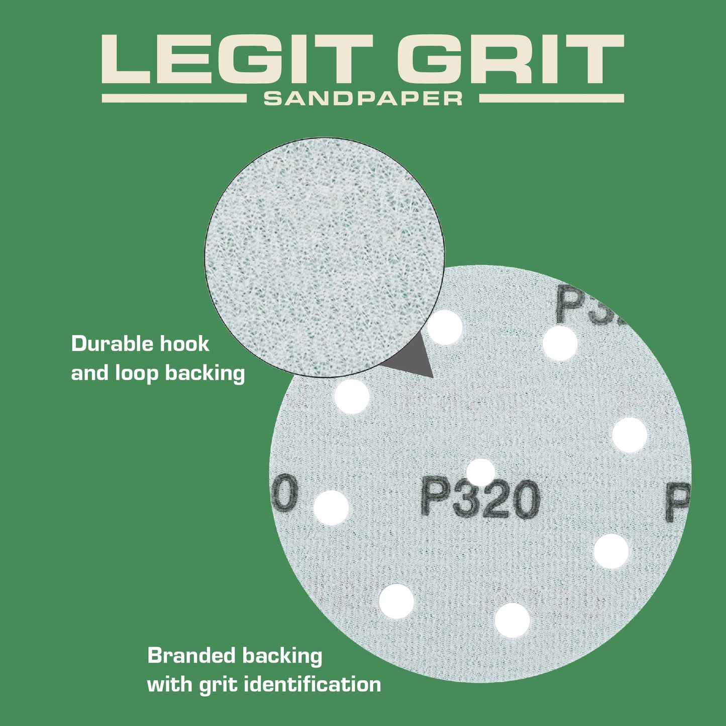 5-Inch 9-Hole Sanding Discs, Single Grit, 50/100/150-Packs - Legit Grit