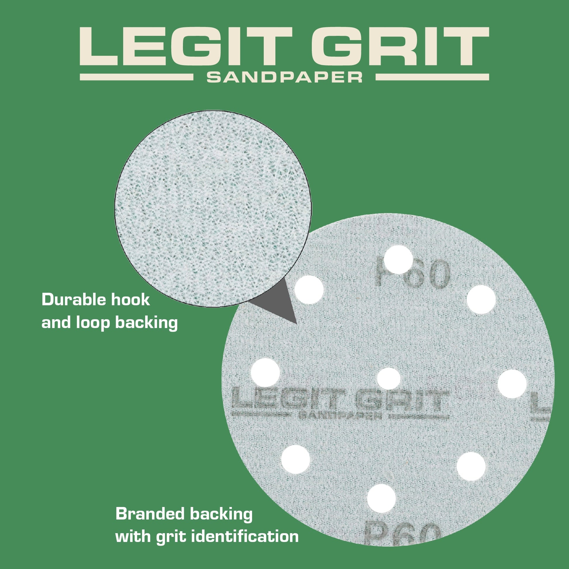 5-Inch 9-Hole Sanding Discs, Single Grit, 50/100/150-Packs - Legit Grit