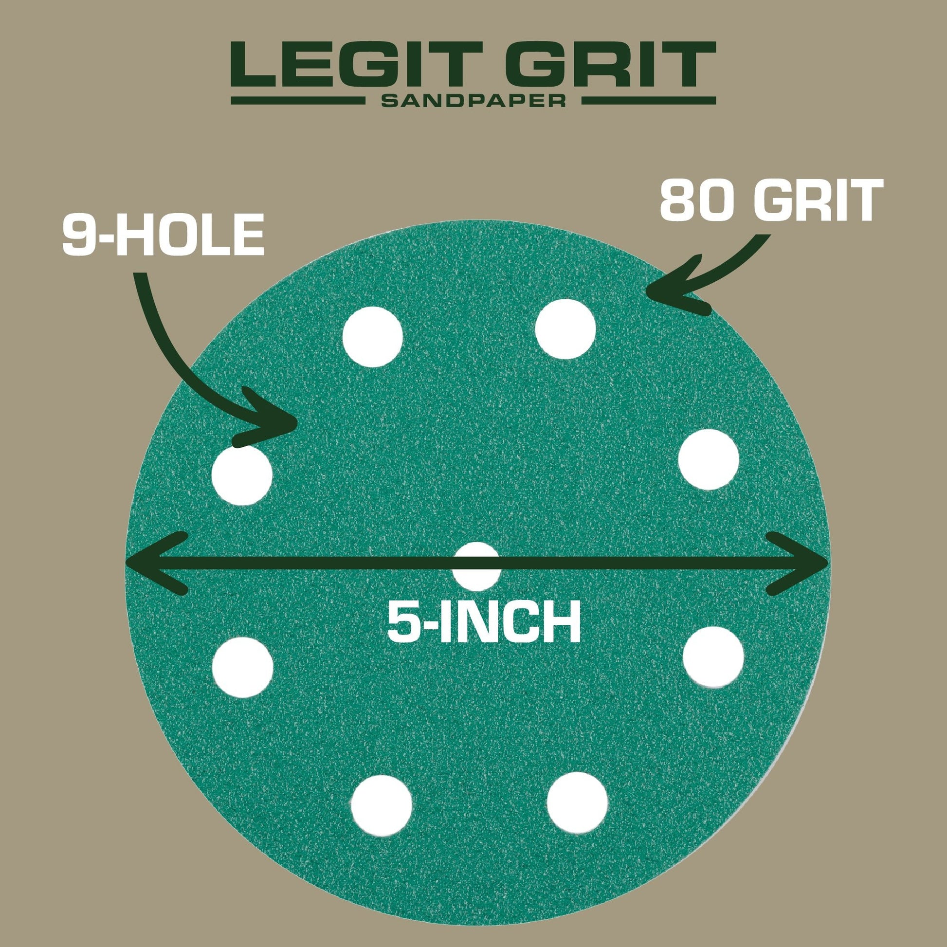 5-Inch 9-Hole Sanding Discs, Single Grit, 50/100/150-Packs - Legit Grit