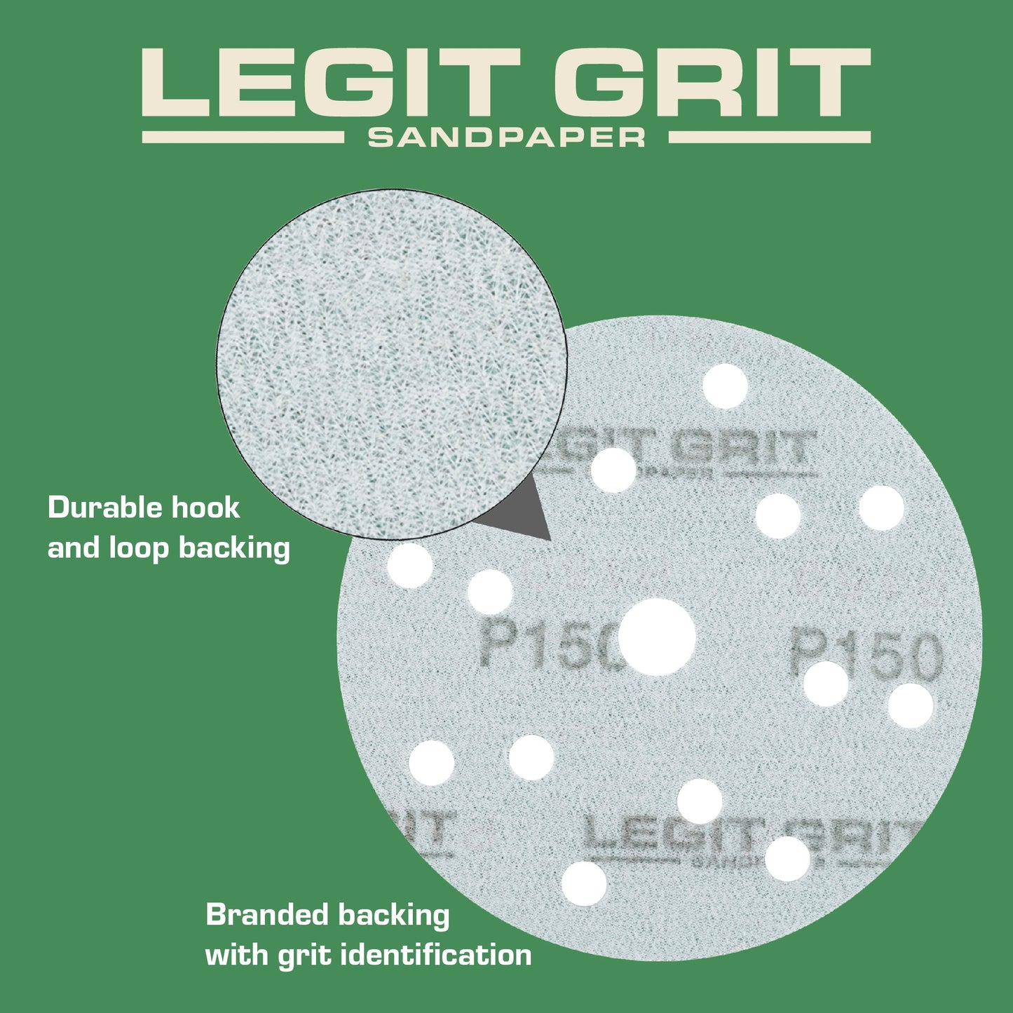 6-Inch 15-Hole Sanding Discs, Single Grit, 50/100/150-Packs - Legit Grit