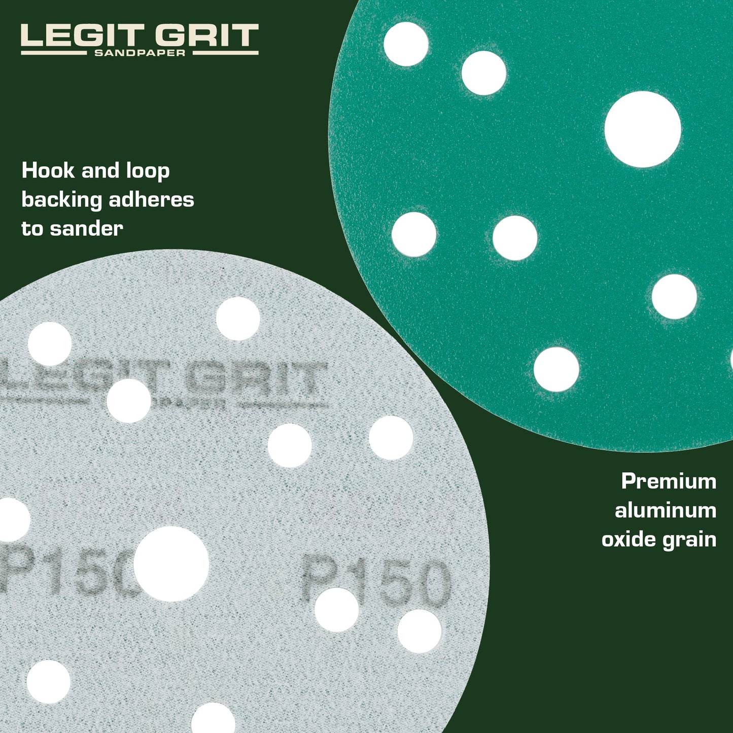 6-Inch 15-Hole Sanding Discs, Single Grit, 50/100/150-Packs - Legit Grit