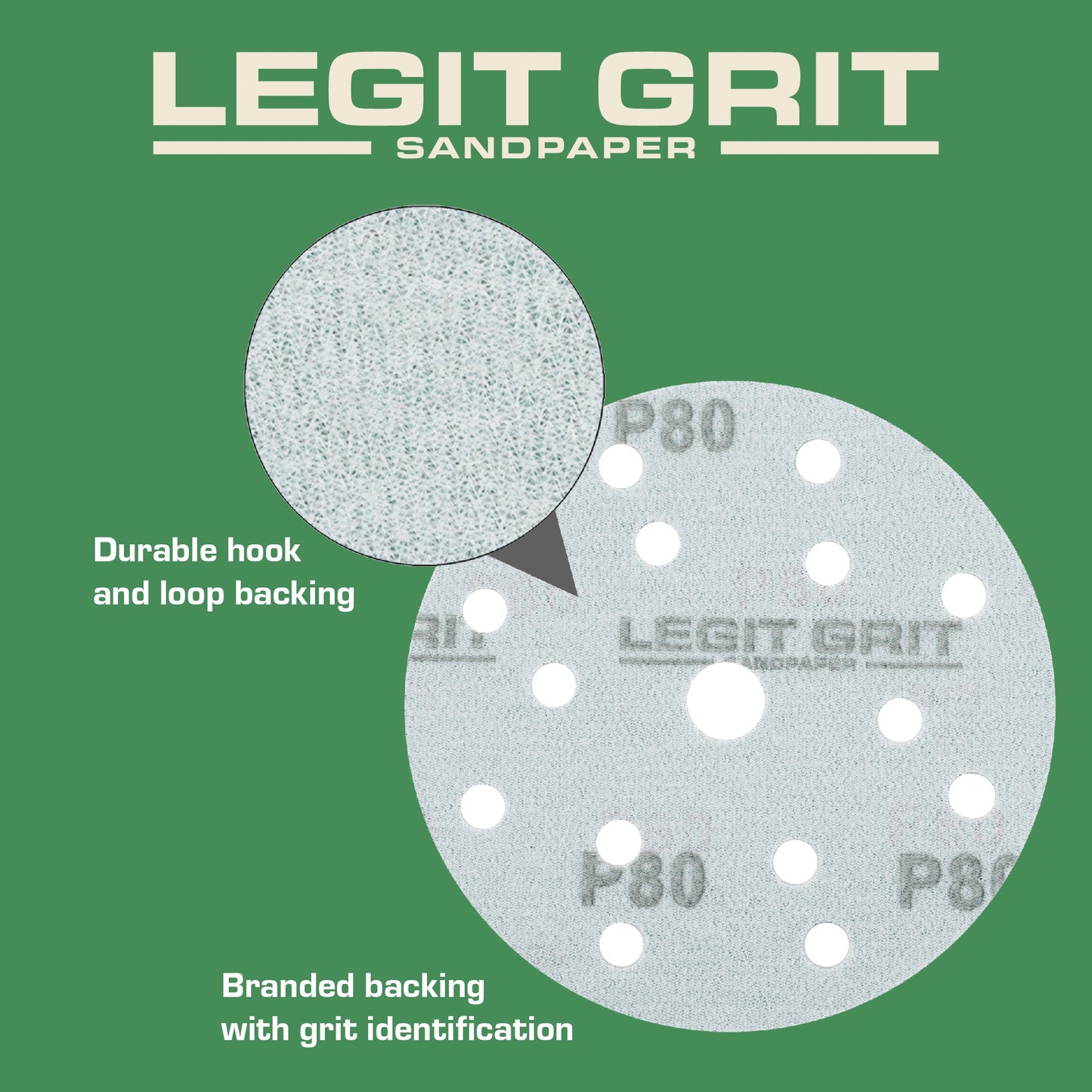 6-Inch 15-Hole Sanding Discs, Single Grit, 50/100/150-Packs - Legit Grit