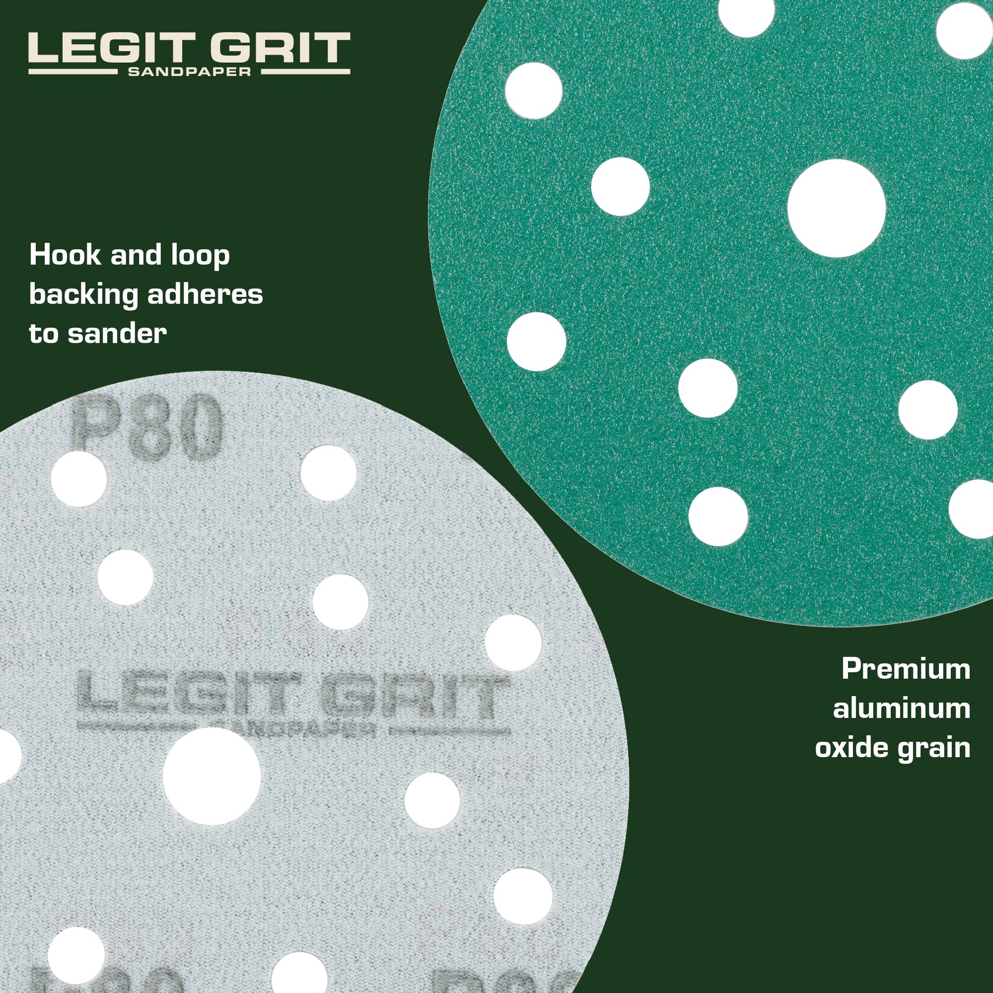 6-Inch 15-Hole Sanding Discs, Single Grit, 50/100/150-Packs - Legit Grit