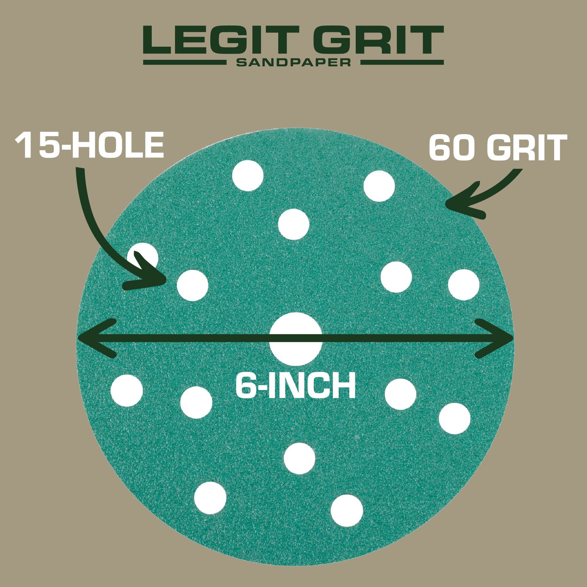 6-Inch 15-Hole Sanding Discs, Single Grit, 50/100/150-Packs - Legit Grit