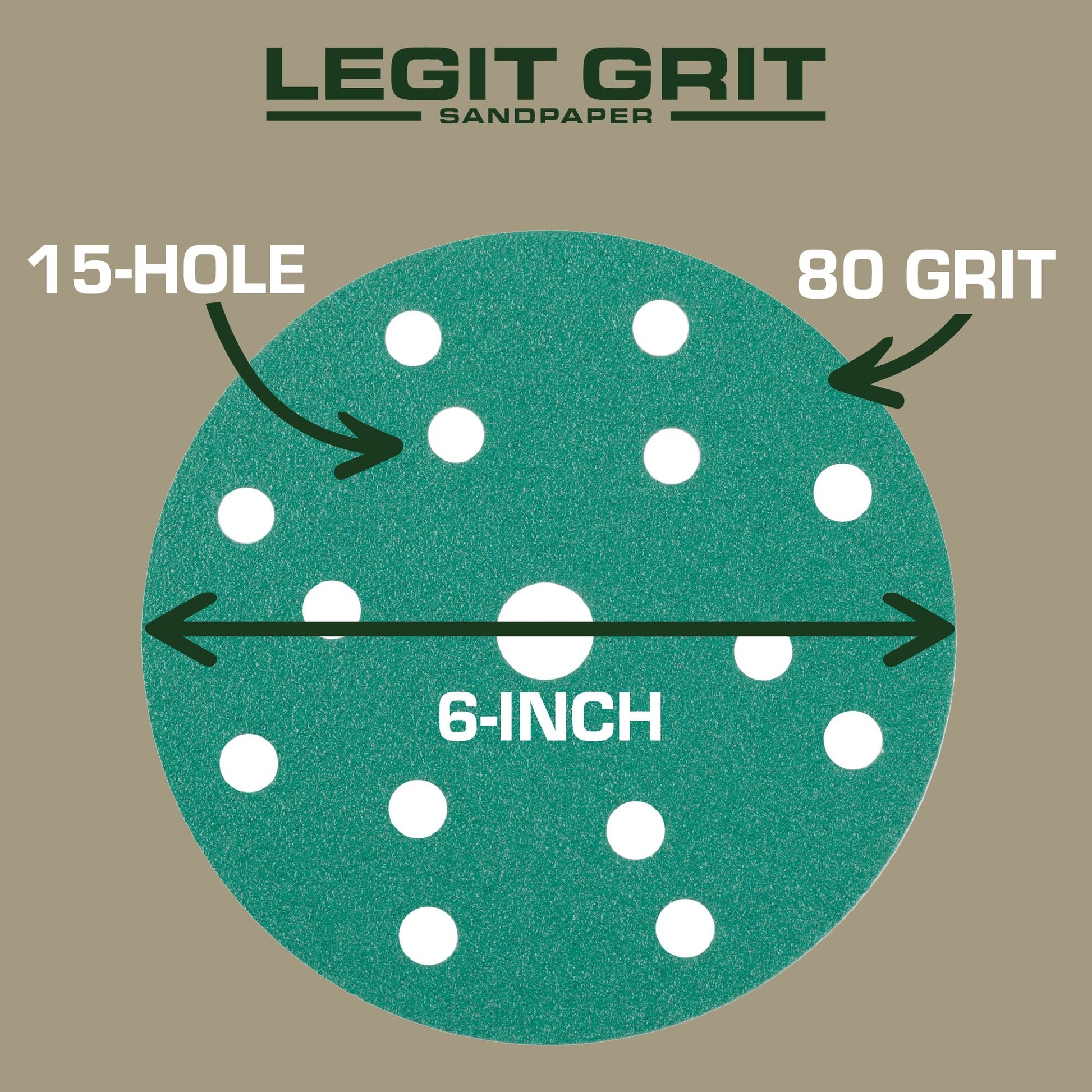 6-Inch 15-Hole Sanding Discs, Single Grit, 50/100/150-Packs - Legit Grit