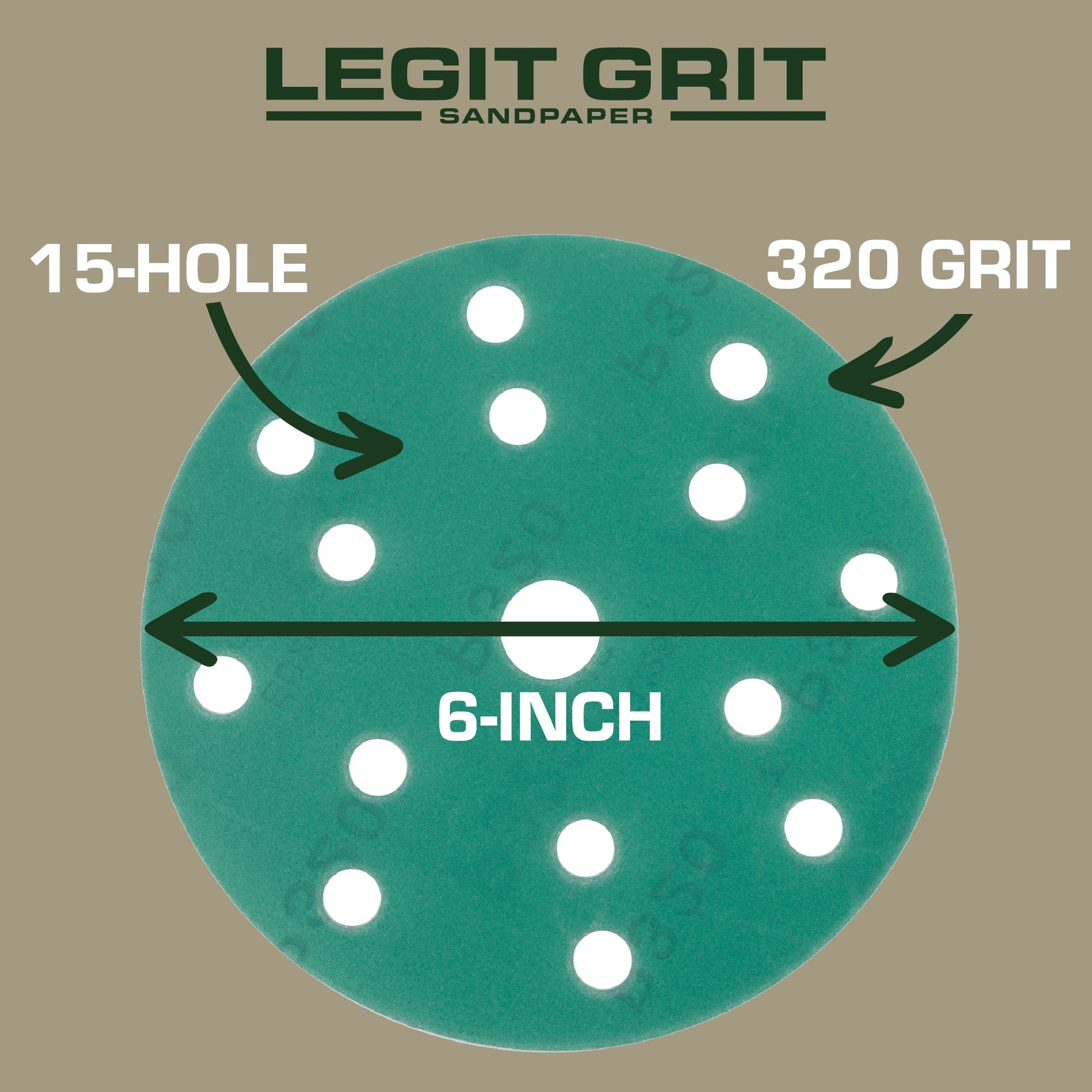 6-Inch 15-Hole Sanding Discs, Single Grit, 50/100/150-Packs - Legit Grit