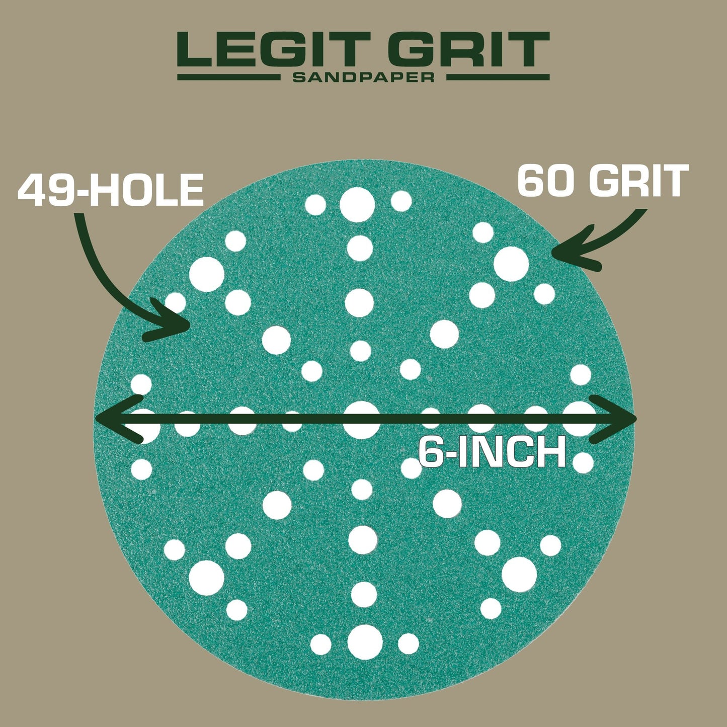 6-Inch 49-Hole Sanding Discs, Single Grit, 50/100/150-Packs - Legit Grit