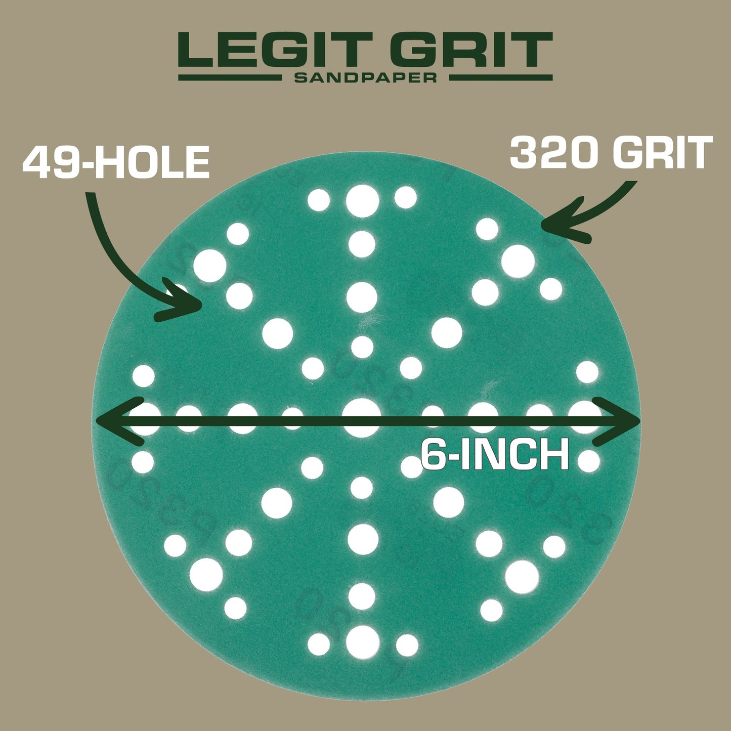 6-Inch 49-Hole Sanding Discs, Single Grit, 50/100/150-Packs - Legit Grit