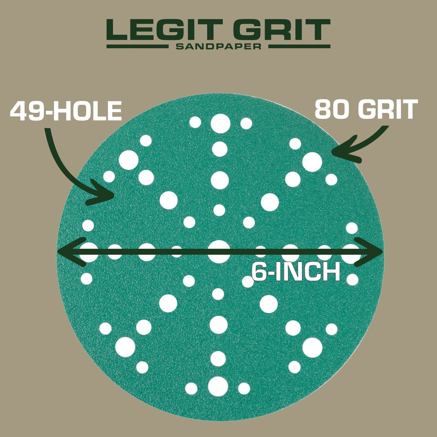 6-Inch 49-Hole Sanding Discs, Single Grit, 50/100/150-Packs - Legit Grit