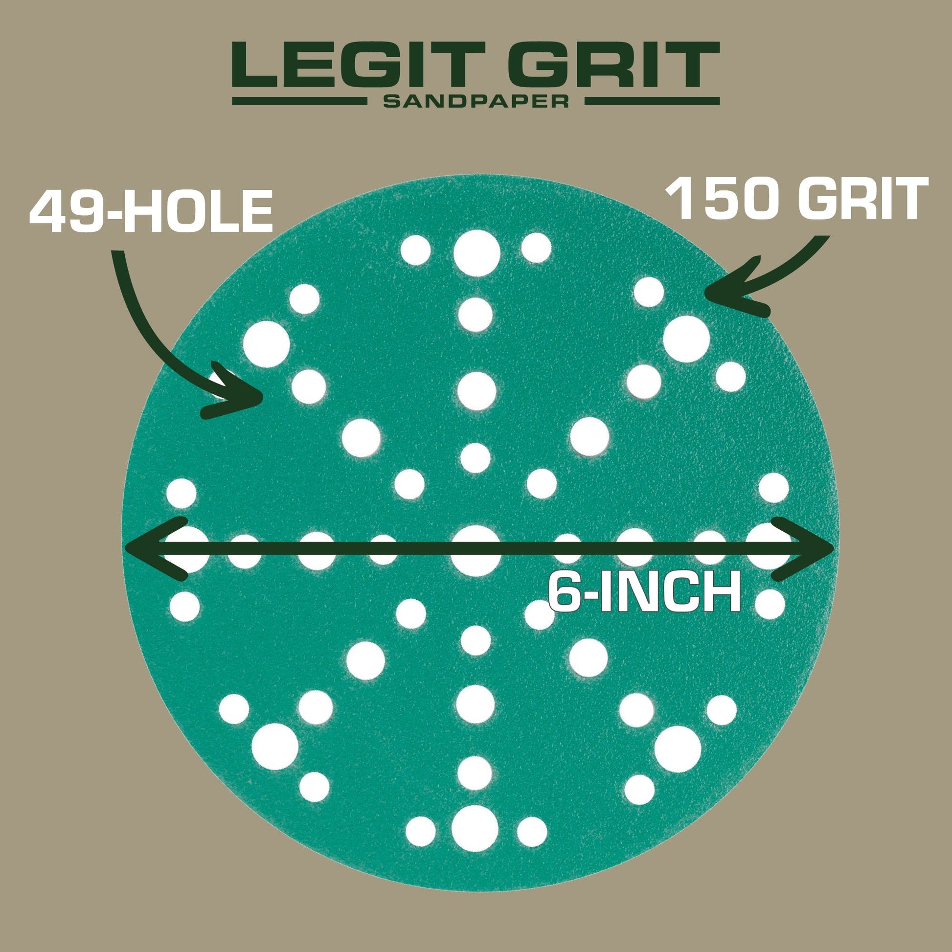 6-Inch 49-Hole Sanding Discs, Single Grit, 50/100/150-Packs - Legit Grit