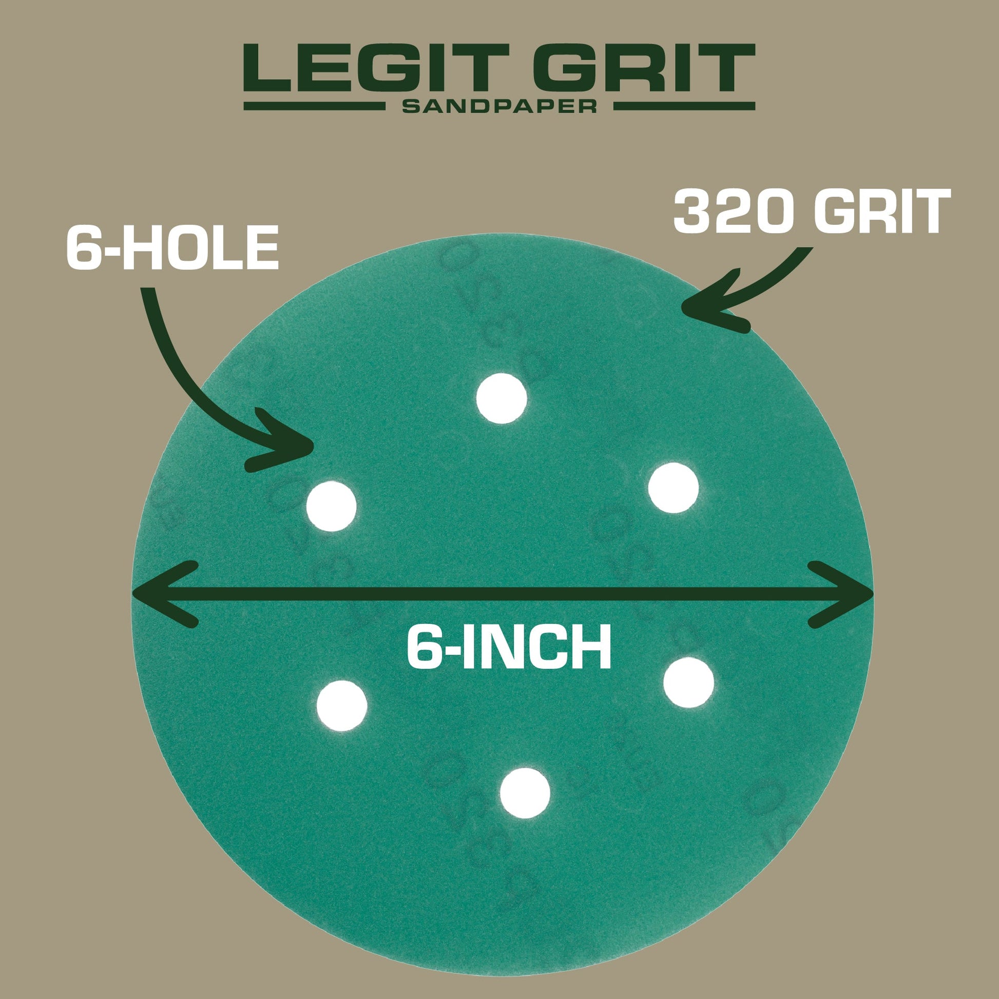 6-Inch 6-Hole Sanding Discs, Single Grit, 50/100/150-Packs - Legit Grit