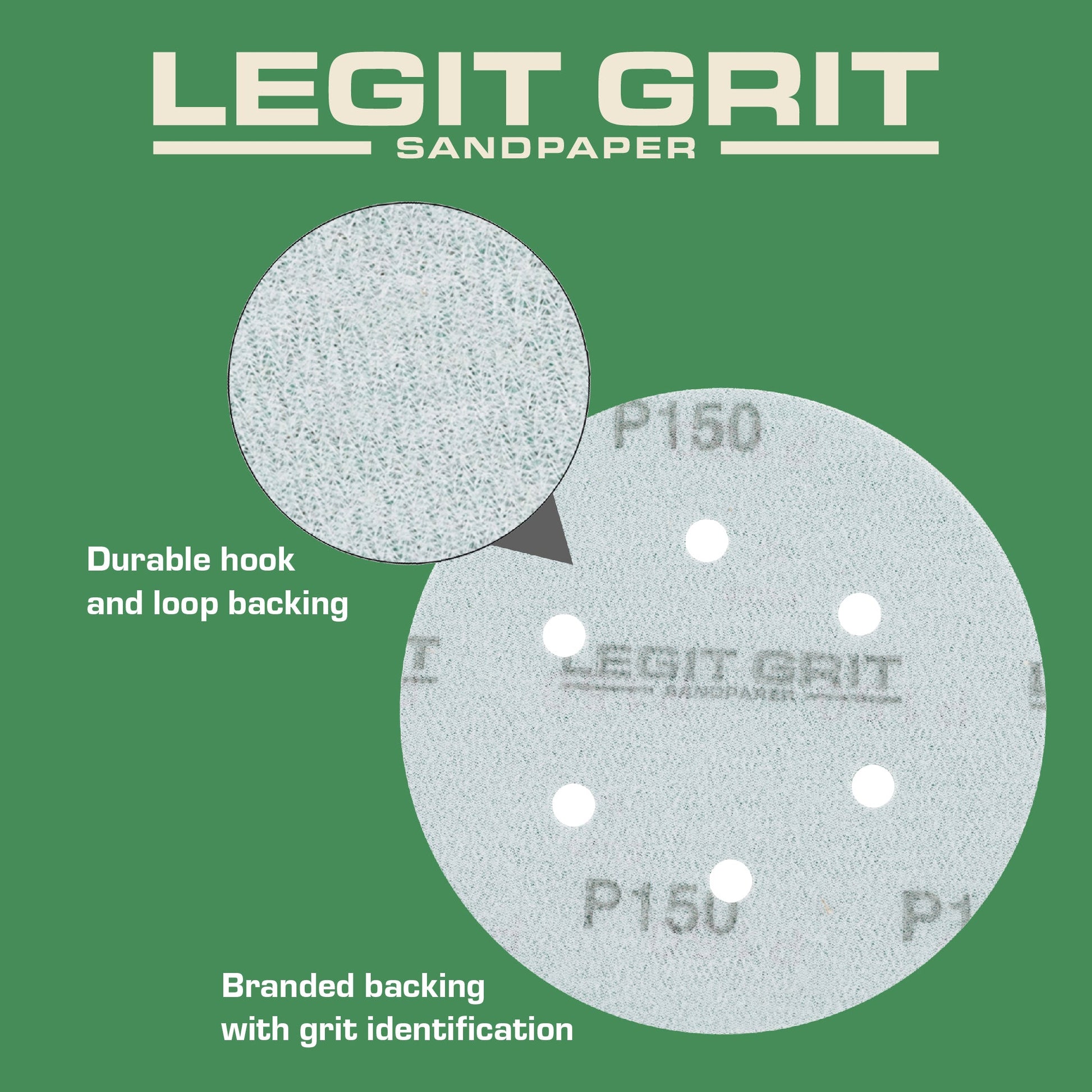 6-Inch 6-Hole Sanding Discs, Single Grit, 50/100/150-Packs - Legit Grit