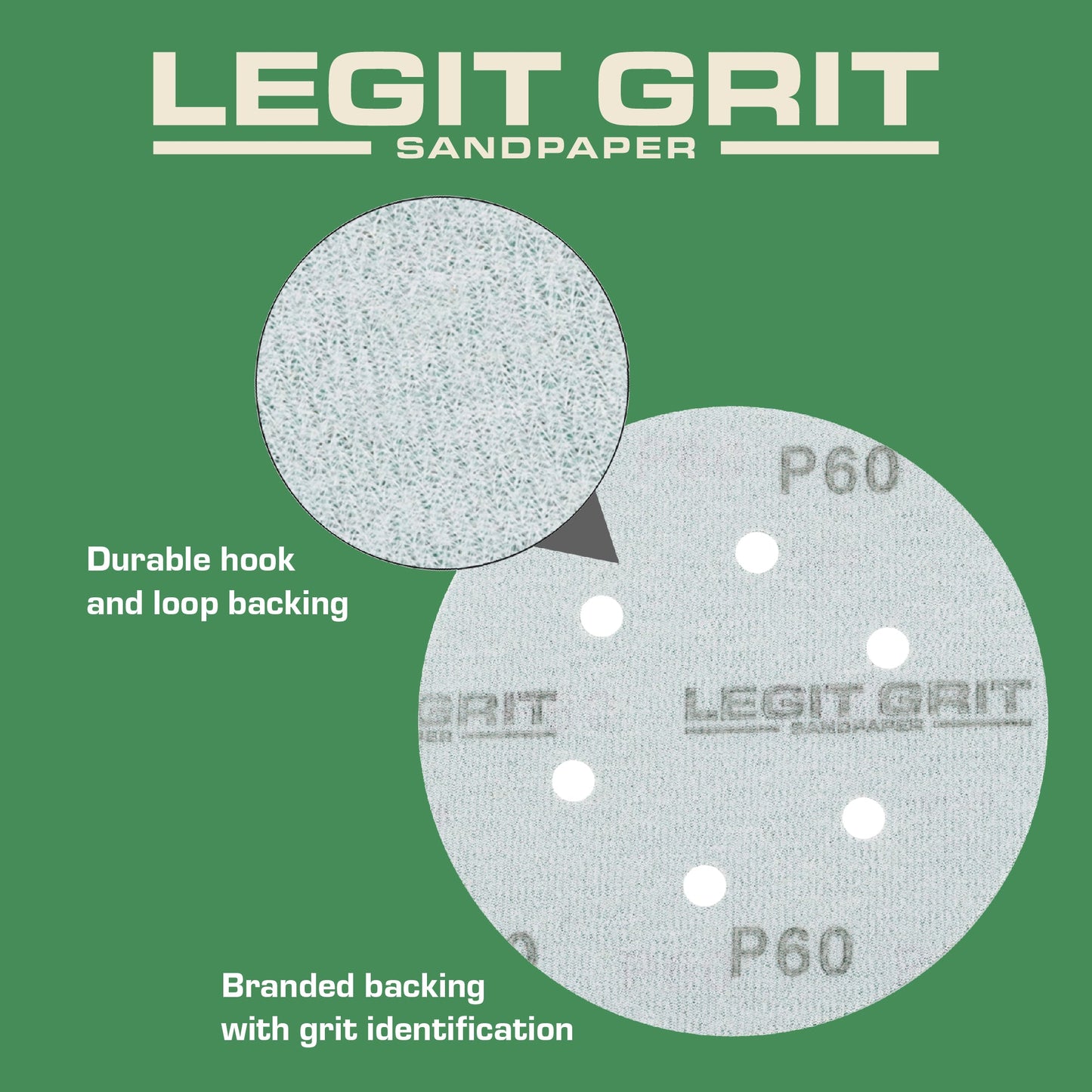 6-Inch 6-Hole Sanding Discs, Single Grit, 50/100/150-Packs - Legit Grit