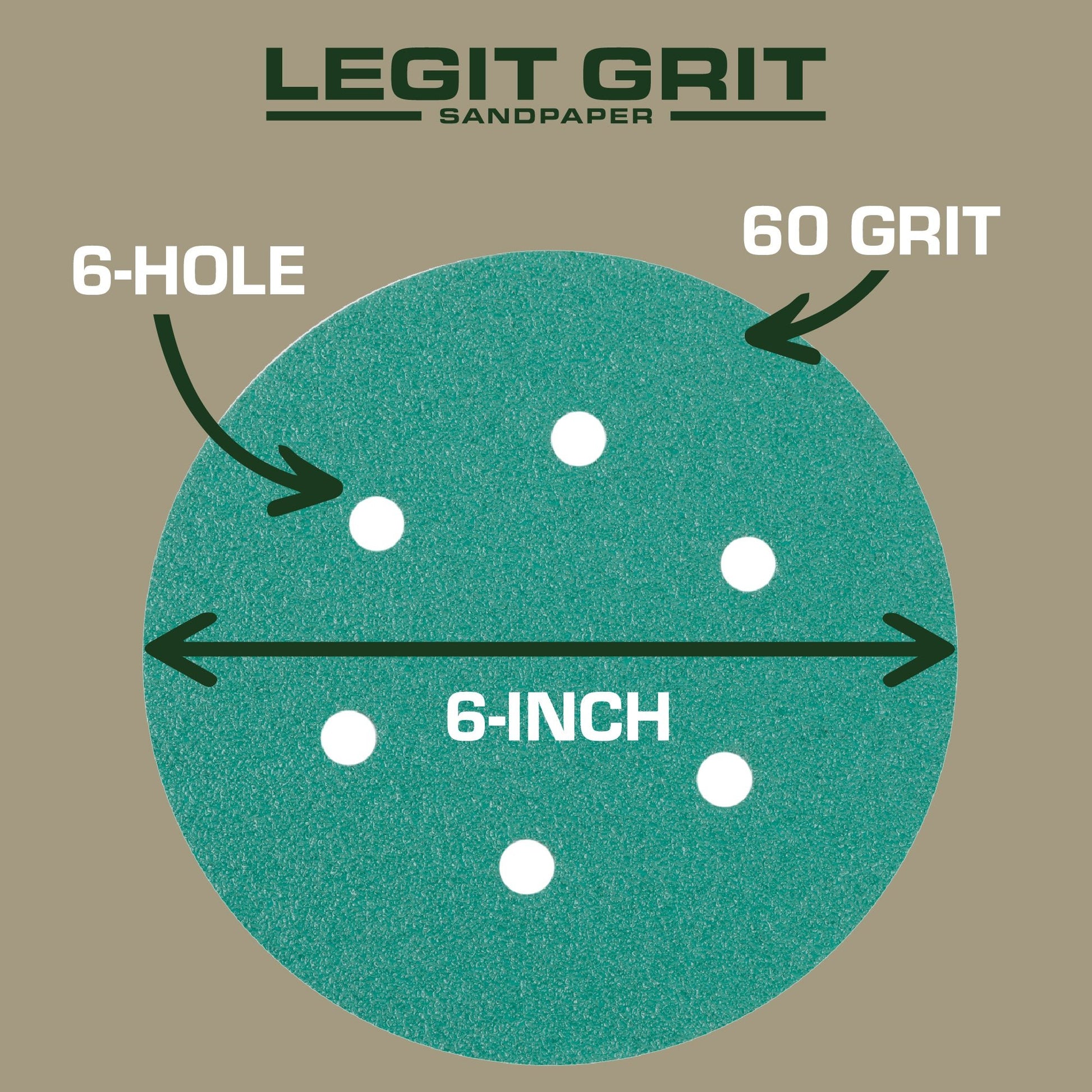 6-Inch 6-Hole Sanding Discs, Single Grit, 50/100/150-Packs - Legit Grit