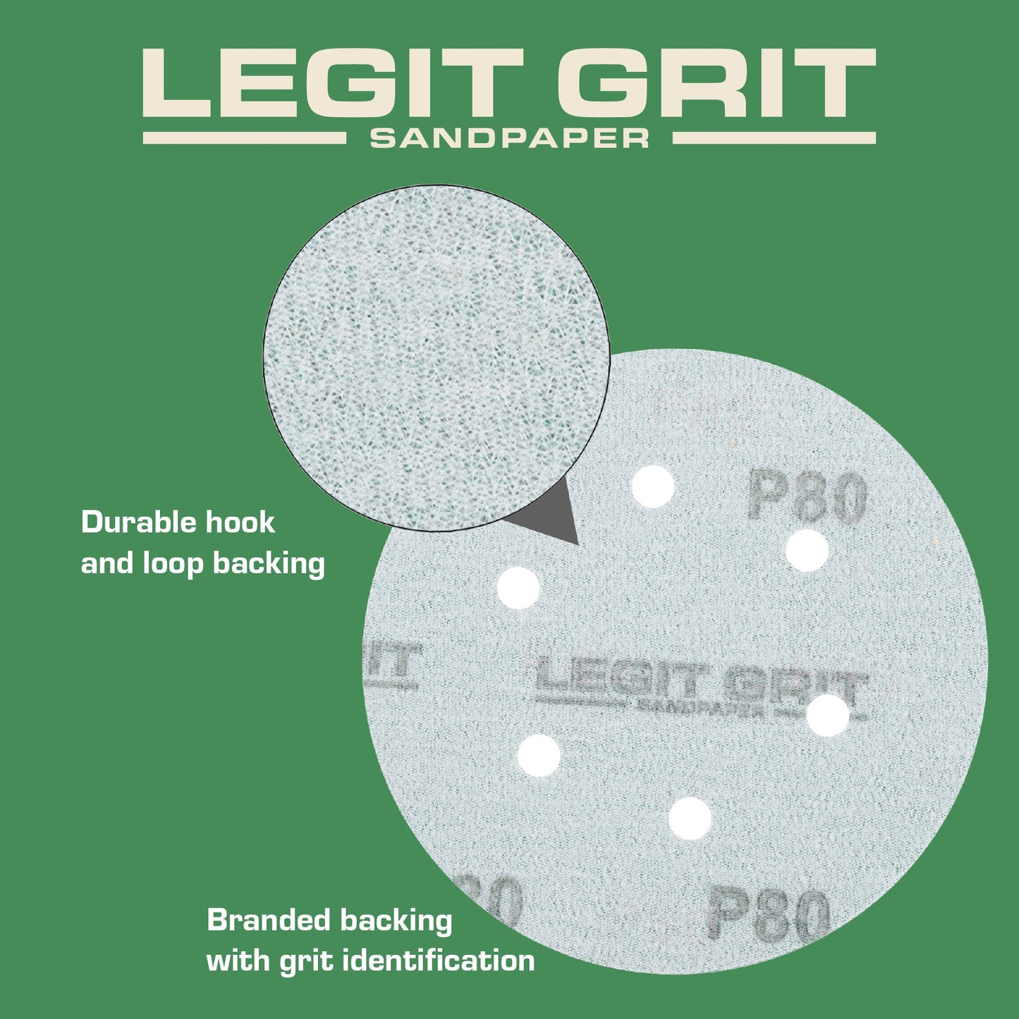 6-Inch 6-Hole Sanding Discs, Single Grit, 50/100/150-Packs - Legit Grit