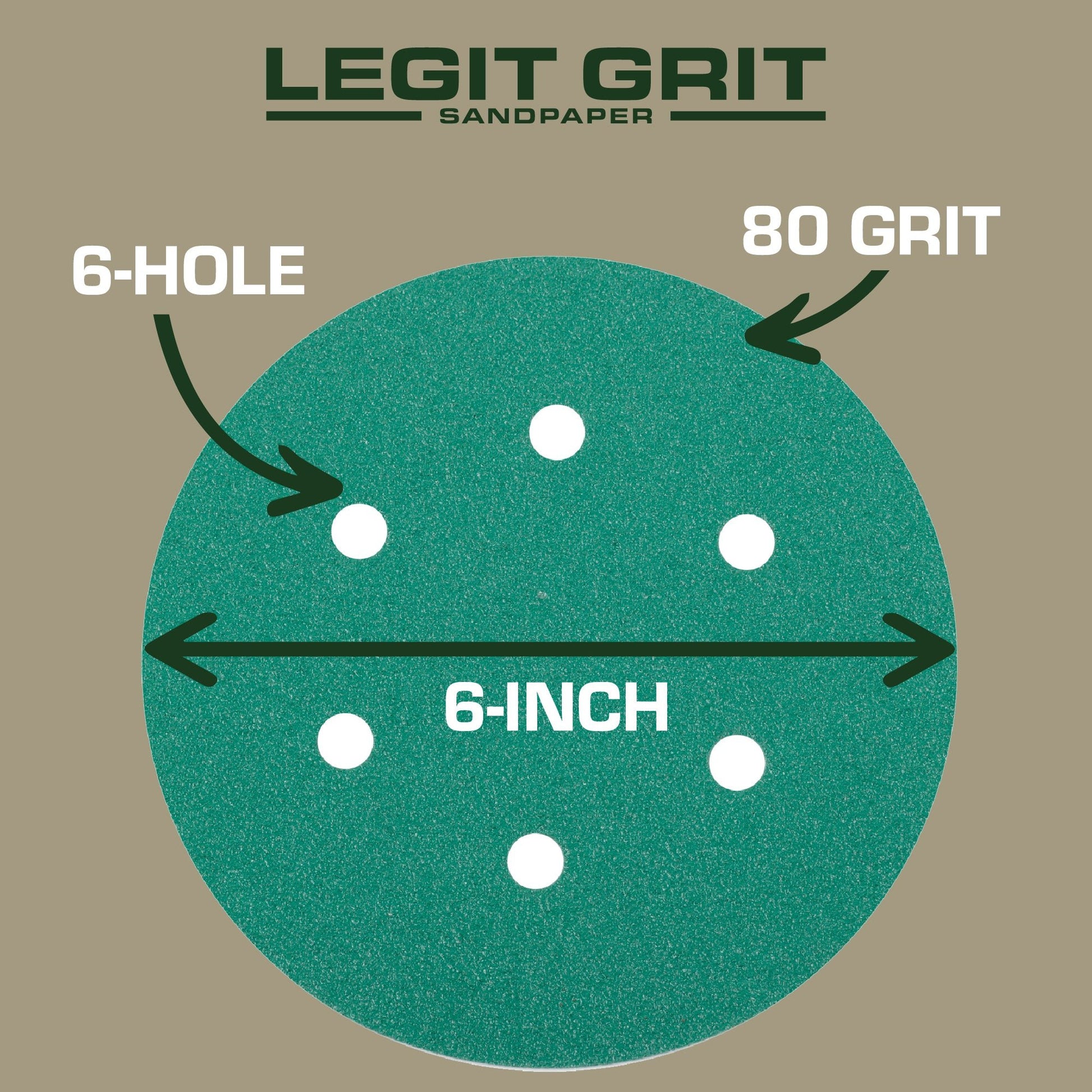 6-Inch 6-Hole Sanding Discs, Single Grit, 50/100/150-Packs - Legit Grit