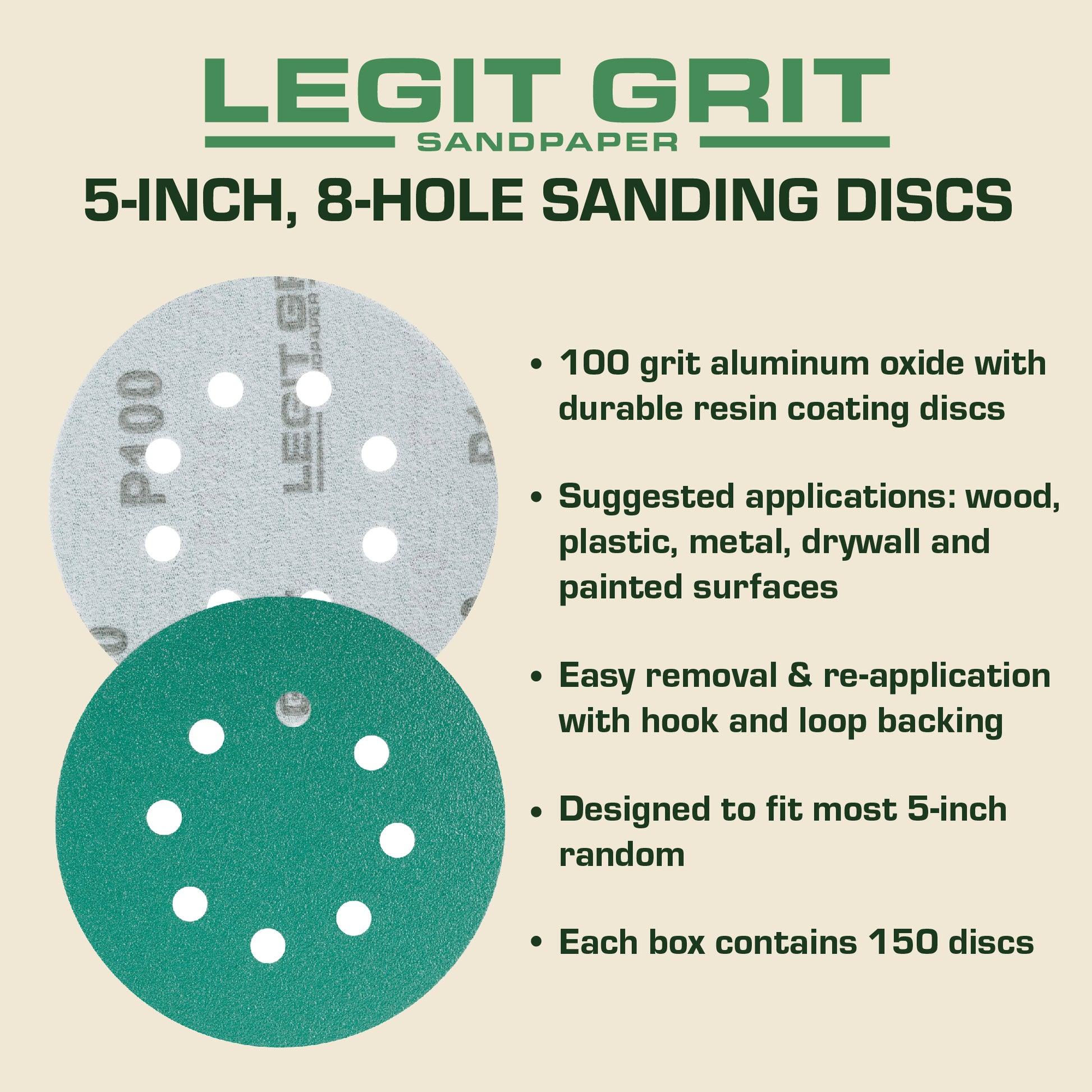 5-Inch 8-Hole Sanding Discs Legit Grit