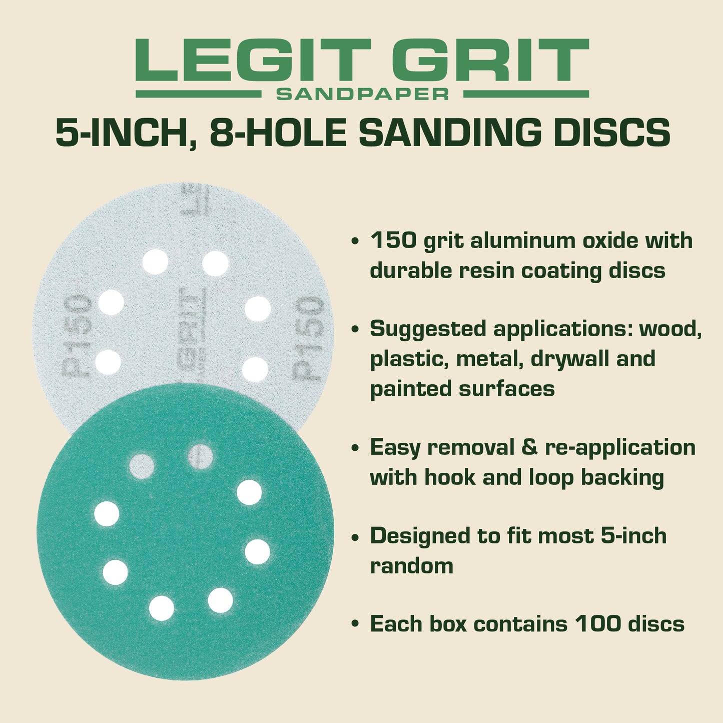 5-Inch 8-Hole Sanding Discs Legit Grit