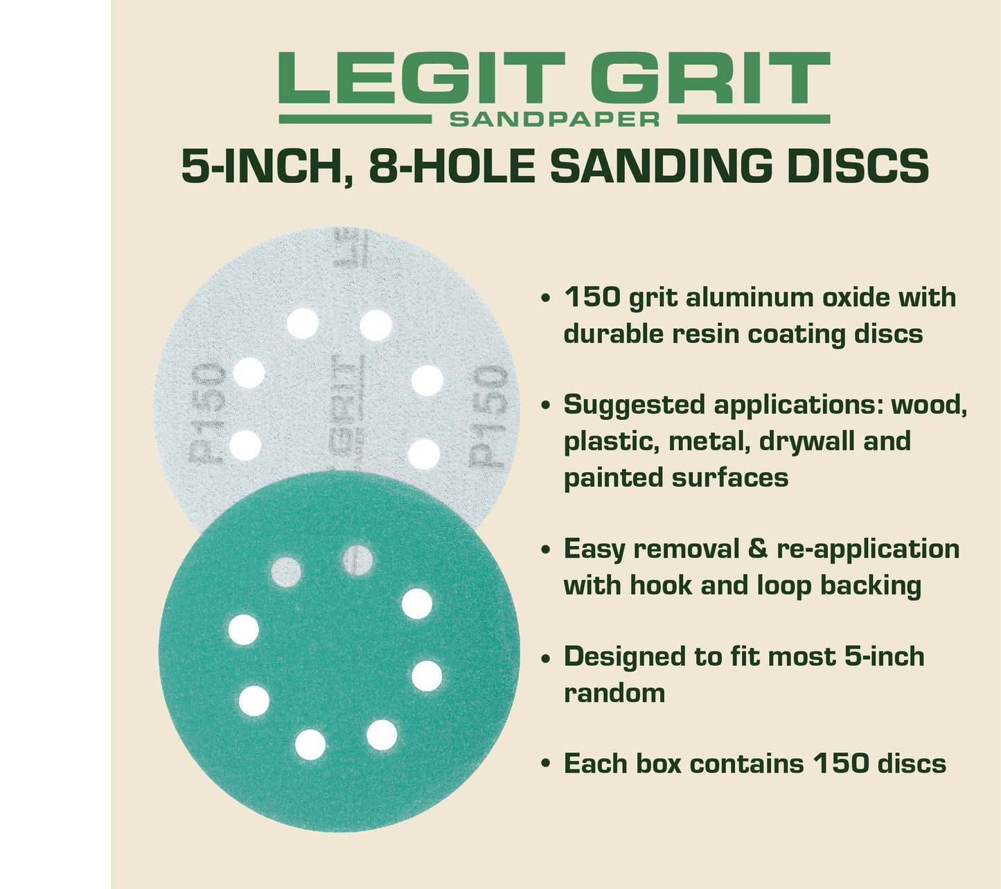 5-Inch 8-Hole Sanding Discs Legit Grit