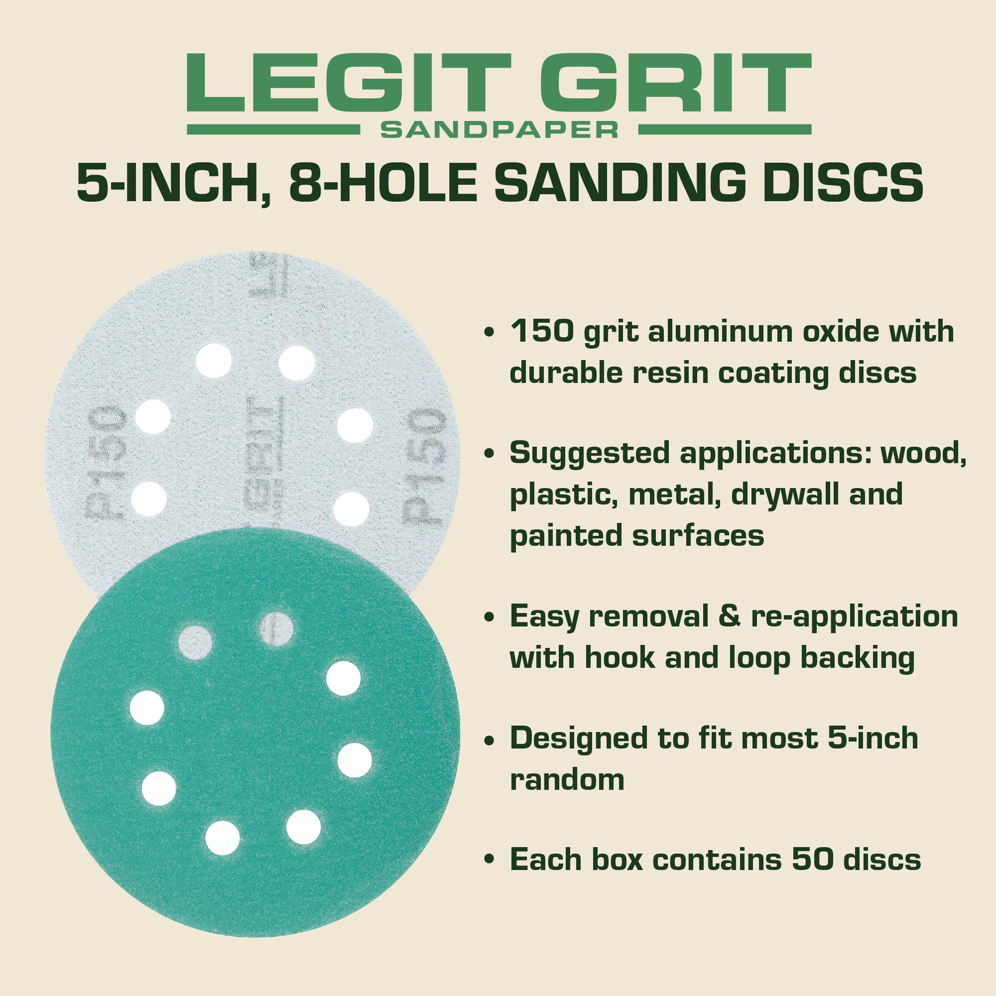 5-Inch 8-Hole Sanding Discs Legit Grit