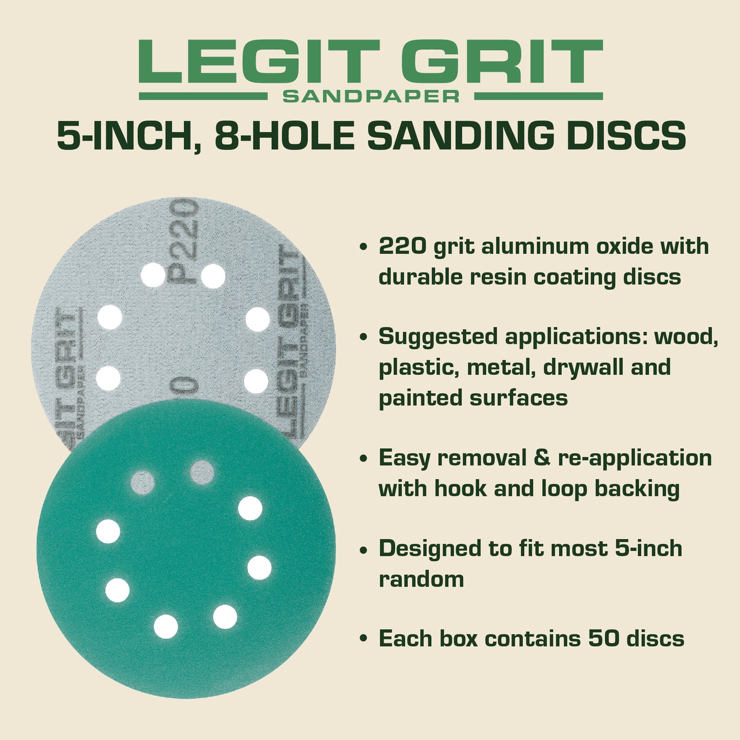 5-Inch 8-Hole Sanding Discs Legit Grit