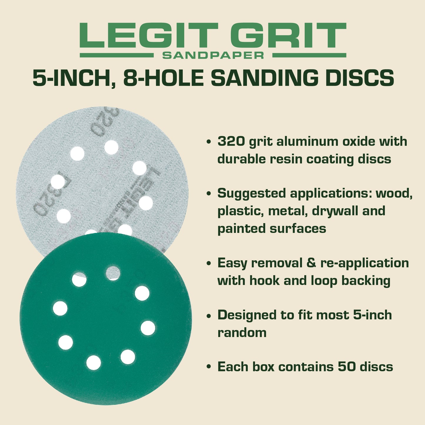 5-Inch 8-Hole Sanding Discs Legit Grit