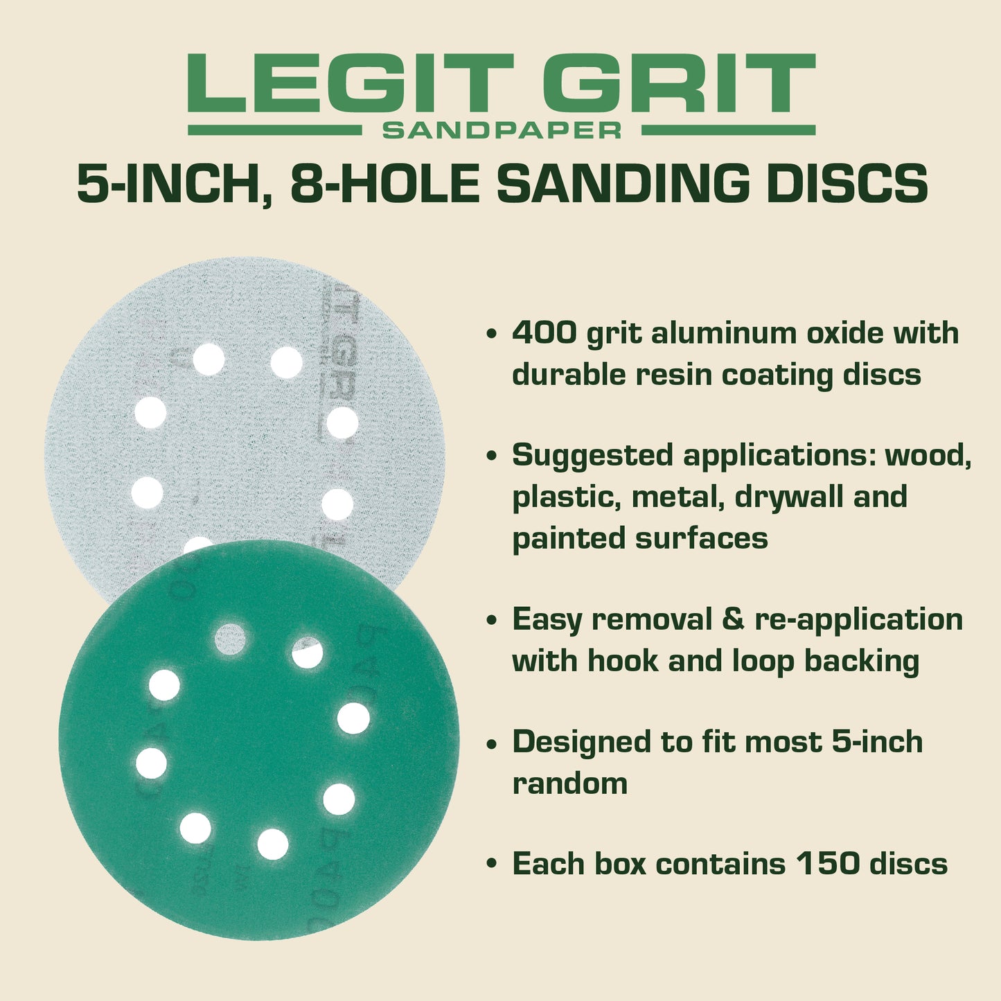 5-Inch 8-Hole Sanding Discs Legit Grit