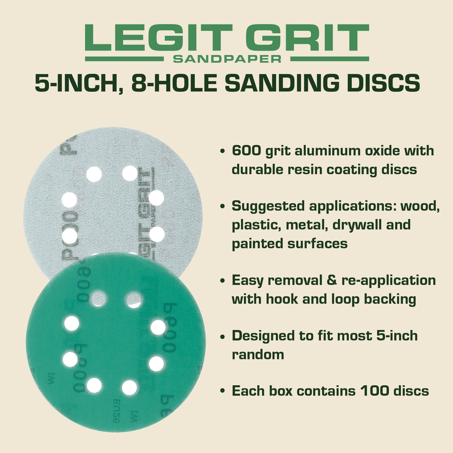 5-Inch 8-Hole Sanding Discs Legit Grit