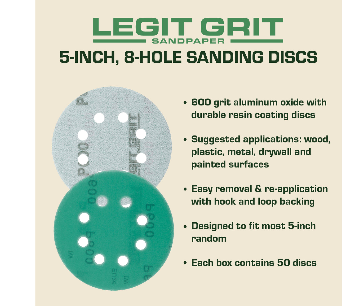 5-Inch 8-Hole Sanding Discs Legit Grit